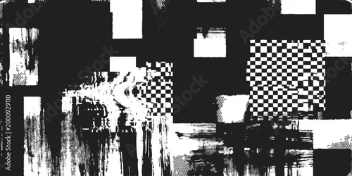Schilderij op canvas Abstract black and white geometric pattern with square shapes and high contrast
