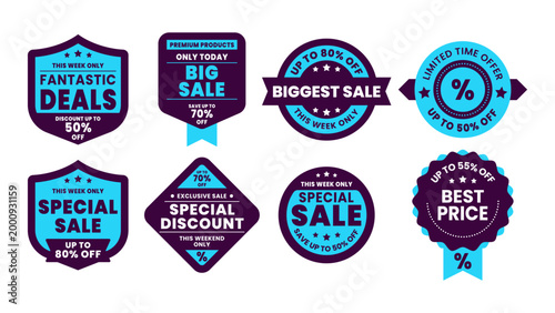 Sale discount special offer badges and labels collection with discount collection promotion marketing fantastic commerce business announcement advertising campaign illustration
