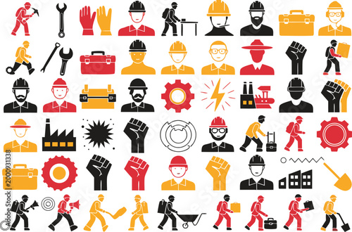 Professional construction labor and engineering vector icon library