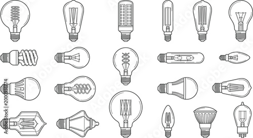 Light bulb collection with vintage and modern lighting designs representing illumination technology energy solutions and decorative electric lamp styles