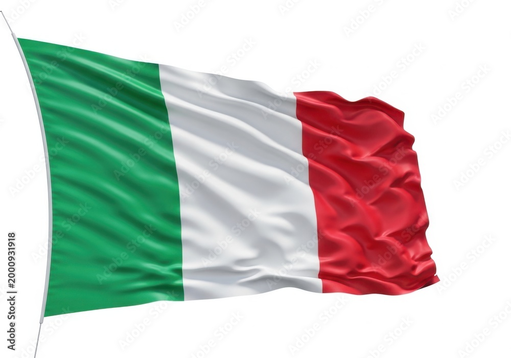 Fototapeta premium Flag of italy waving in the wind, isolated on white background