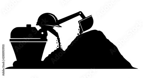 Construction Excavator and Dirt Pile Silhouette Vector Illustration