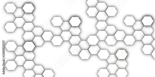 A seamless geometric pattern of 3d white pills on a blue background featuring a hexagonal vector design for modern business and technology wallpaper.