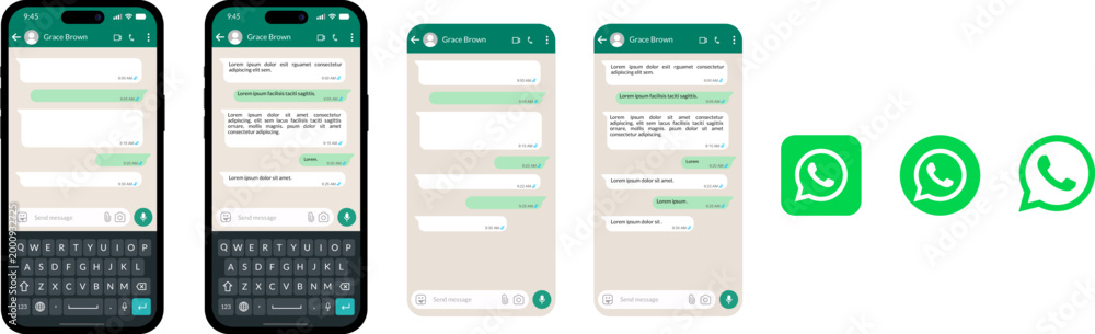 Naklejka premium A set of instant messaging chat interfaces in clear mode, including toggling user message bubbles, along with various application icon designs