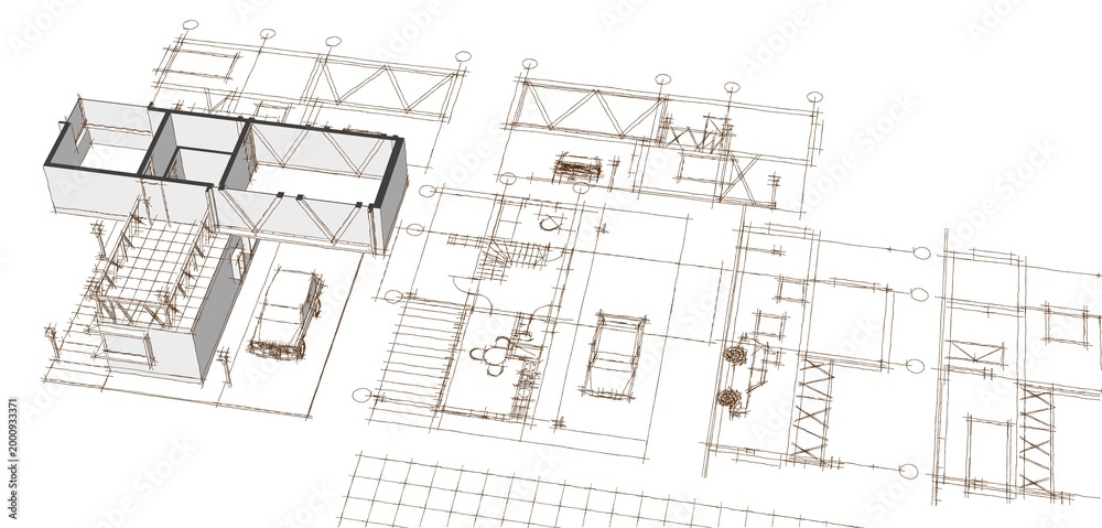 Fototapeta premium house sketch concept 3d illustration