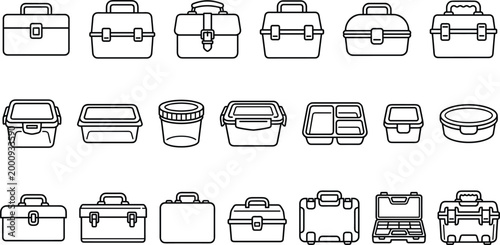 Storage containers and toolbox collection with lunch boxes cases organizers and portable storage solutions for household and industrial use