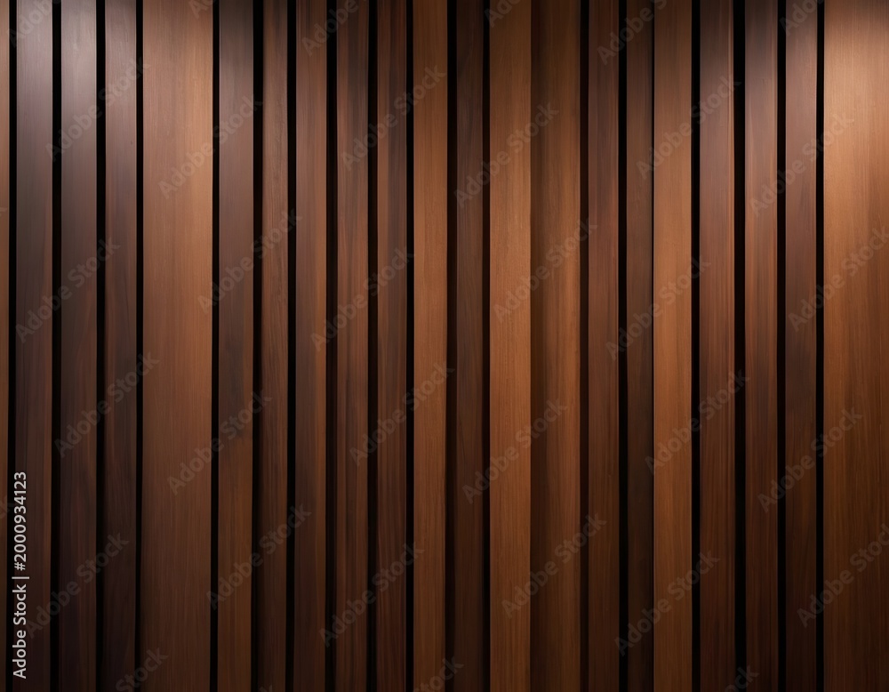 Fototapeta premium Modern Dark wooden slat wall with dramatic lighting, luxury minimalist interior background