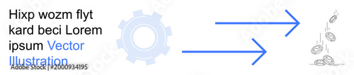 Business workflow, financial systems, economic transactions, process automation, resource management, technology. Gear with two arrows pointing to falling coins. Business workflow and financial