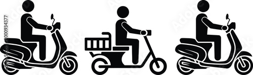 Man riding scooter with delivery box on back three times