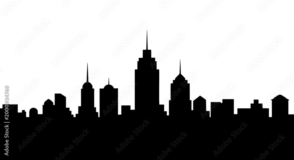 Obraz premium Black City Skyline Silhouette Illustration on White Background