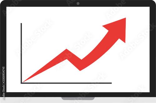 Laptop Growth Graph Flat Vector Business Success Concept