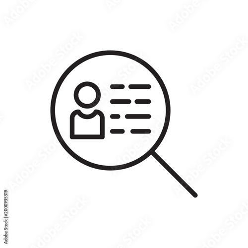 Know your customer vector icon featuring a user profile inside a magnifying glass. Essential for banking, identity verification, data compliance, security screening, and regulatory business processes.