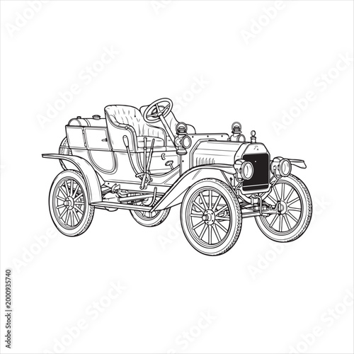 Vintage convertible car with two seats and large wheels side view illustration
