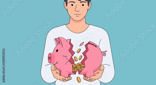 Man Holding Pink Piggy Bank.