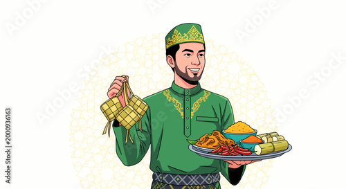 Man holding plate of food service.