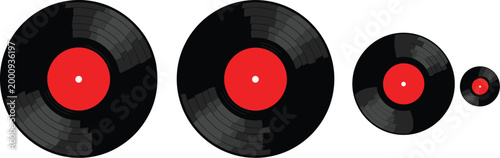 Vinyl records set with different sizes retro music discs collection classic analog audio vector illustration design