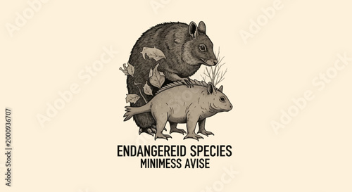 Illustration of two endangered marsupials, one larger and one smaller, with foliage, representing conservation efforts.