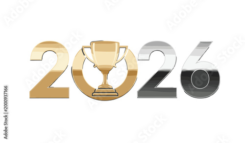 Golden Trophy Inside 2026 Numbers New Year Celebration Winner Achievement Metallic Vector Design