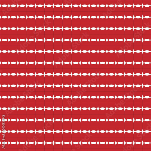 Seamless Red Background with Horizontal Rows of Small White Geometric Diamond and Eye Shapes