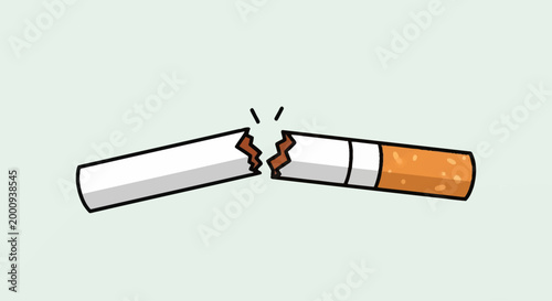 A broken cigarette is depicted against a light green background, symbolizing the act of quitting smoking.