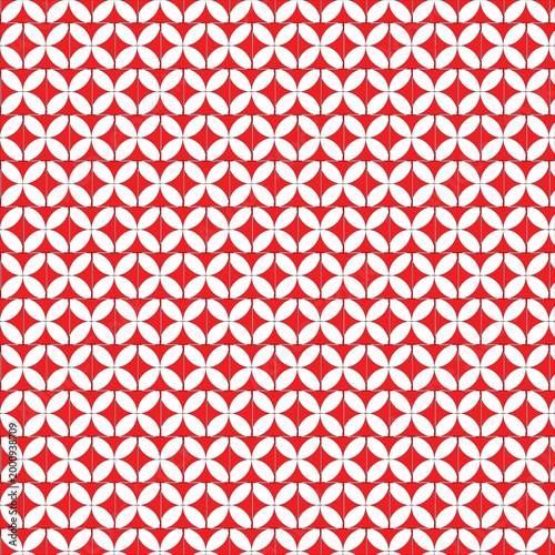 Seamless Red and White Geometric Pattern with Traditional Circular Ornament Motifs