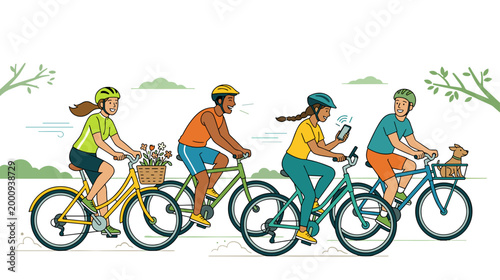 Group of friends cycling outdoors instead of smoking enjoying healthy lifestyle concept of fitness and wellbeing