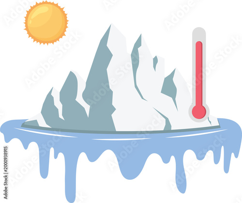 iceberg melting with thermometer and sun vector illustration