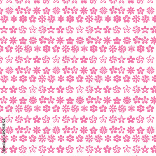 Seamless Pink Floral Pattern with Delicate Cherry Blossom Icons on a White Background for Spring Designs