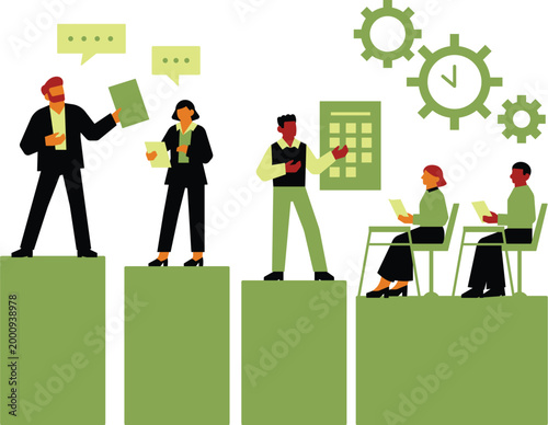 teamwork illustration with people on platforms