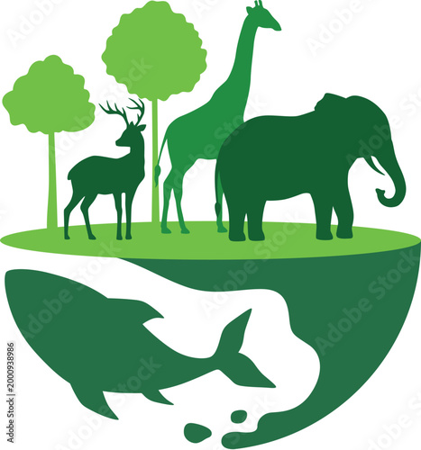 animal silhouettes with whale and trees