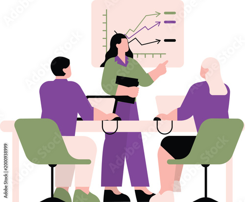 team meeting presentation with colorful graph