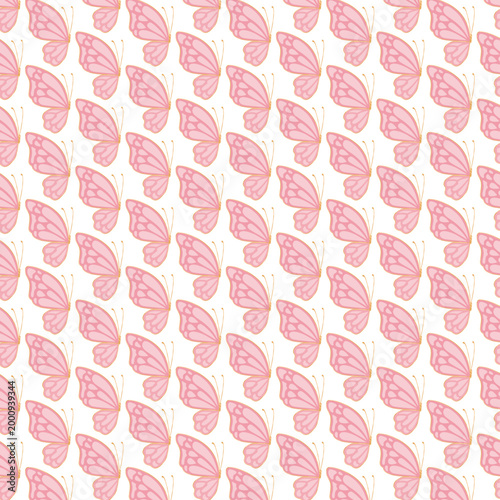Seamless Pink Butterfly Pattern with Elegant Wings on White Background for Feminine Textile and Wallpaper Design