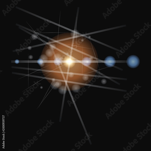 Abstract Grunge Lens Flare with Textured Light Scratches. Grungy vector lens flare effect featuring realistic glass scratches and scattered dust particles.