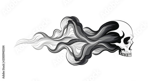 A stylized skull emitting wisps of smoke or dark energy, depicted in a graphic, illustrative style.