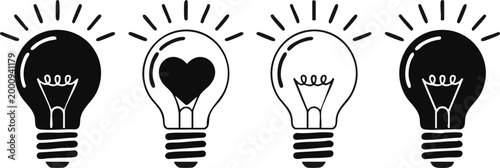 Four light bulbs with different internal designs idea