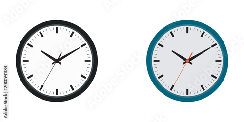 Clean and modern illustration of two analog clock faces showing different times ideal for corporate workflow planning office time concept illustration