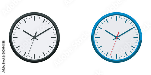 Clean and modern illustration of two analog clock faces showing different times ideal for business scheduling productivity time management design