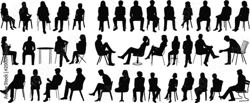 Silhouettes of diverse people walking in various directions on a white background diversity human figures