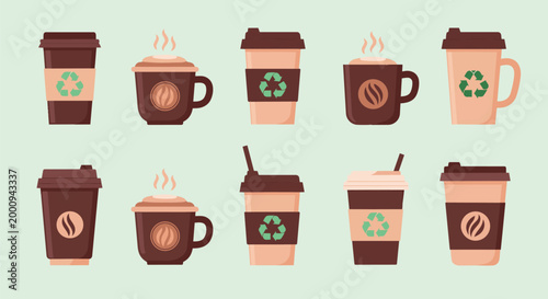 Collection of Coffee Cups and Takeaway Coffee Beverages.