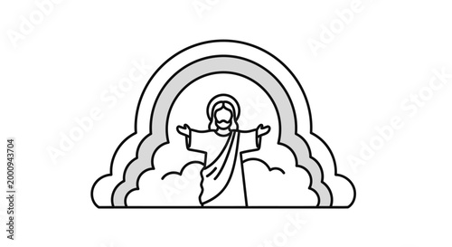 Jesus Christ standing on clouds.