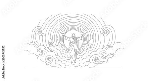 Woman standing in abstract wave design.