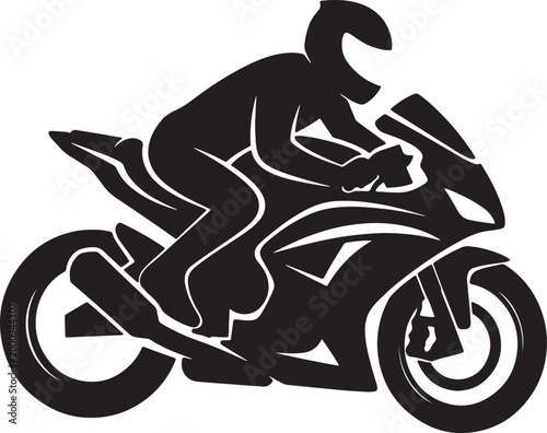 Black silhouette of motorcyclist riding sport bike in racing position also transparent background motorcycle