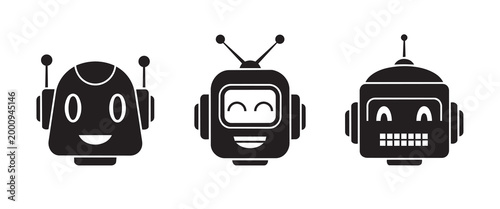 AI Chatbot Assistant and Robot Face Icon for Customer Support UI Design