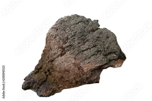 Fotografie Rock with a rough surface and algae at its base, isolated against a transparent background, symbolizing the force of nature, the action of time, the coastal ecosystem, and ecological resilience