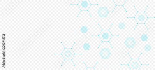 Health care or medical abstract background with hexagons, lines and dots. Scientific innovation banner template concept. Biology and pharmaceutical technology background. Vector illustration.