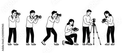 Photographer People Taking Photos Set, Professional Camera Operators Character Collection, Flat Vector Illustration of Creative Artists Holding DSLR Equipment for Photography Studio and Lifestyle Conc