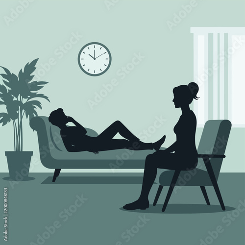 therapy session with therapist and patient in silhouette style high quality professional detailed