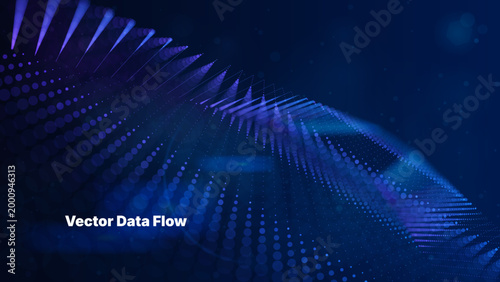 Dark blue spatial data stream with glowing dots and bokeh haze, creating a scientific vector background for big data research, AI technology, digital transformation, and networks.