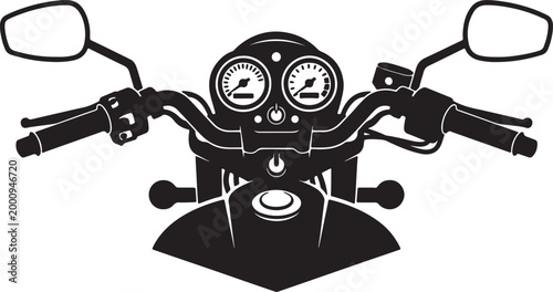 Canvastavla Black and white motorcycle handlebars with speedometer and side mirrors also tra