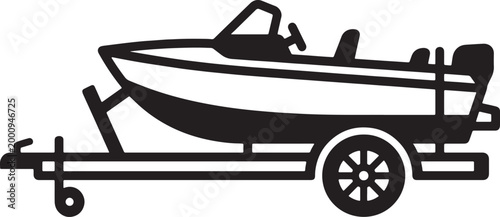 Black and white of a motorboat on a trailer also transparent background, vehicle